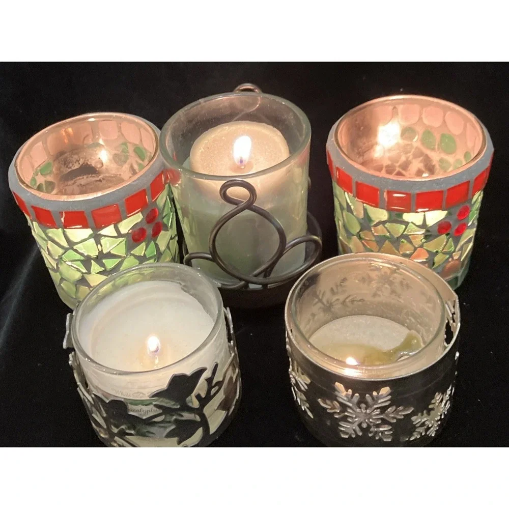 Votive Lot 5 Glass & Metal Tea light Candle Holders Bath & Body Works Christmas